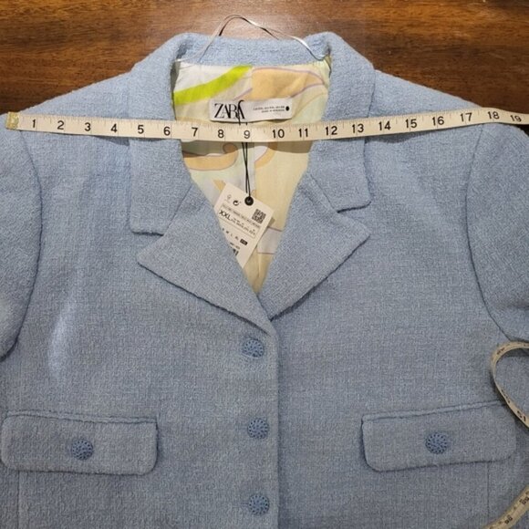 NWT Zara Tweed Textured Women's Blazer Jacket Blue Size XXL - Picture 10 of 14